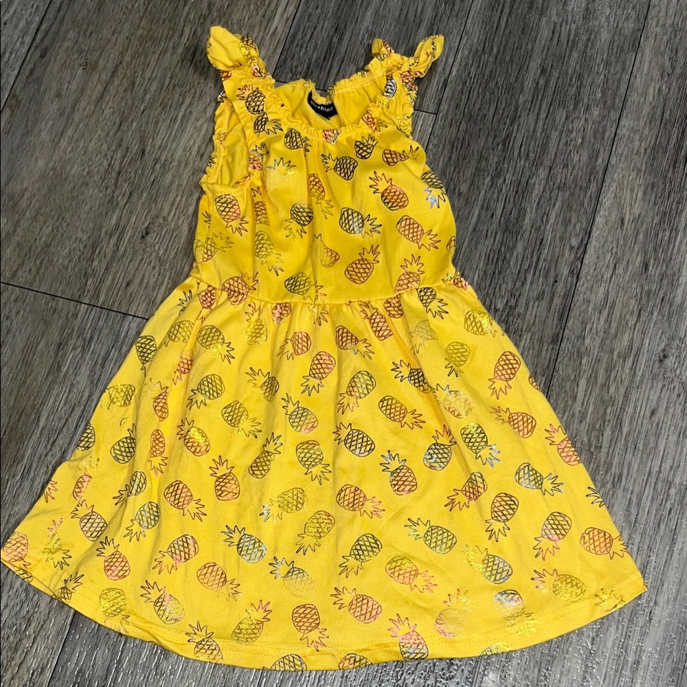 Yellow Pineapple Print Kids Dress